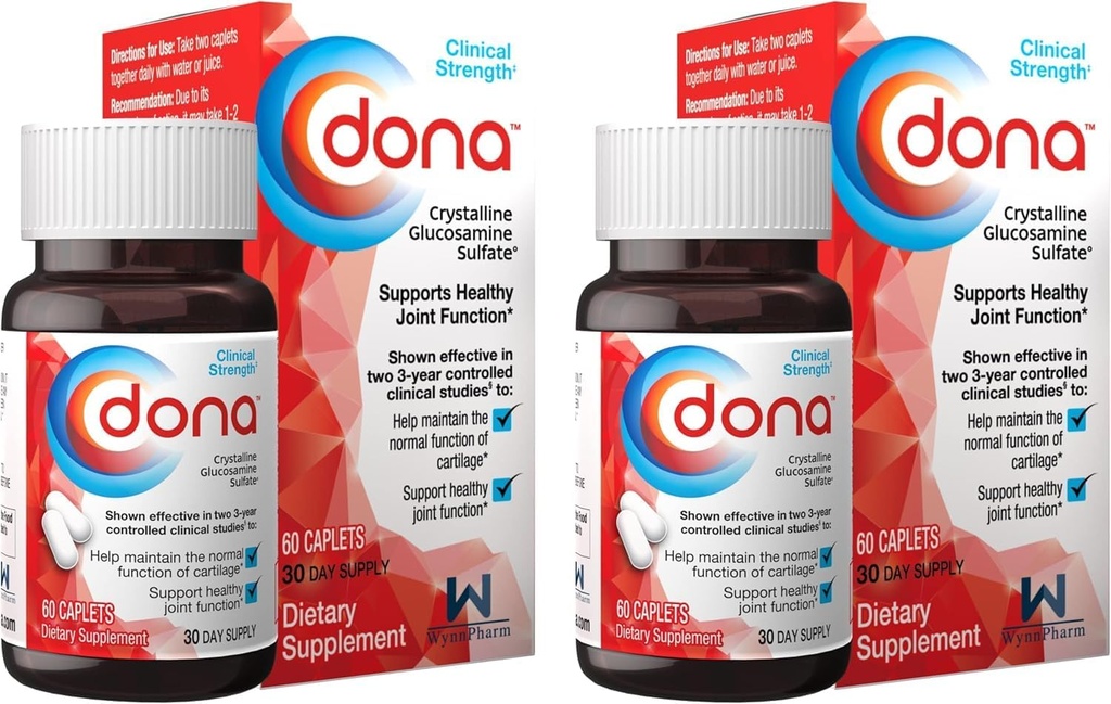 WynnPharm Dona Crystalline Glucosamine Sulfate, 750 Mg, pilules complémentaires pour le confort du genou et le soutien de santé interarmées, 750 Mg, 60 Compte (2 Pack).