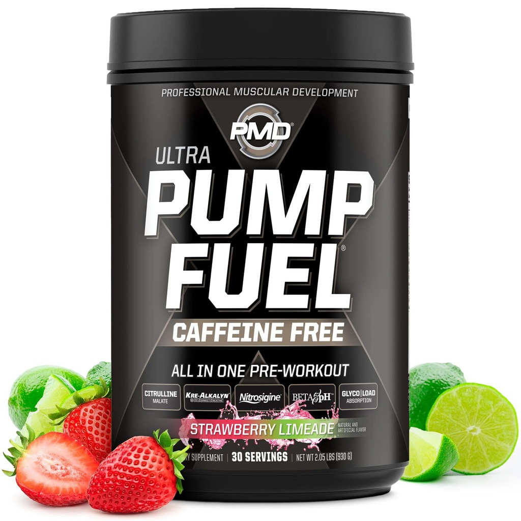 Pompe de sport PMD Carburant Ultra Sans caféine - Premium pré-entraînement pompe à poudre et musculaire, plus de concentration, d'endurance et de récupération, crème premium, arginine et bêta Alanine - fraise Limeade (30 portions)