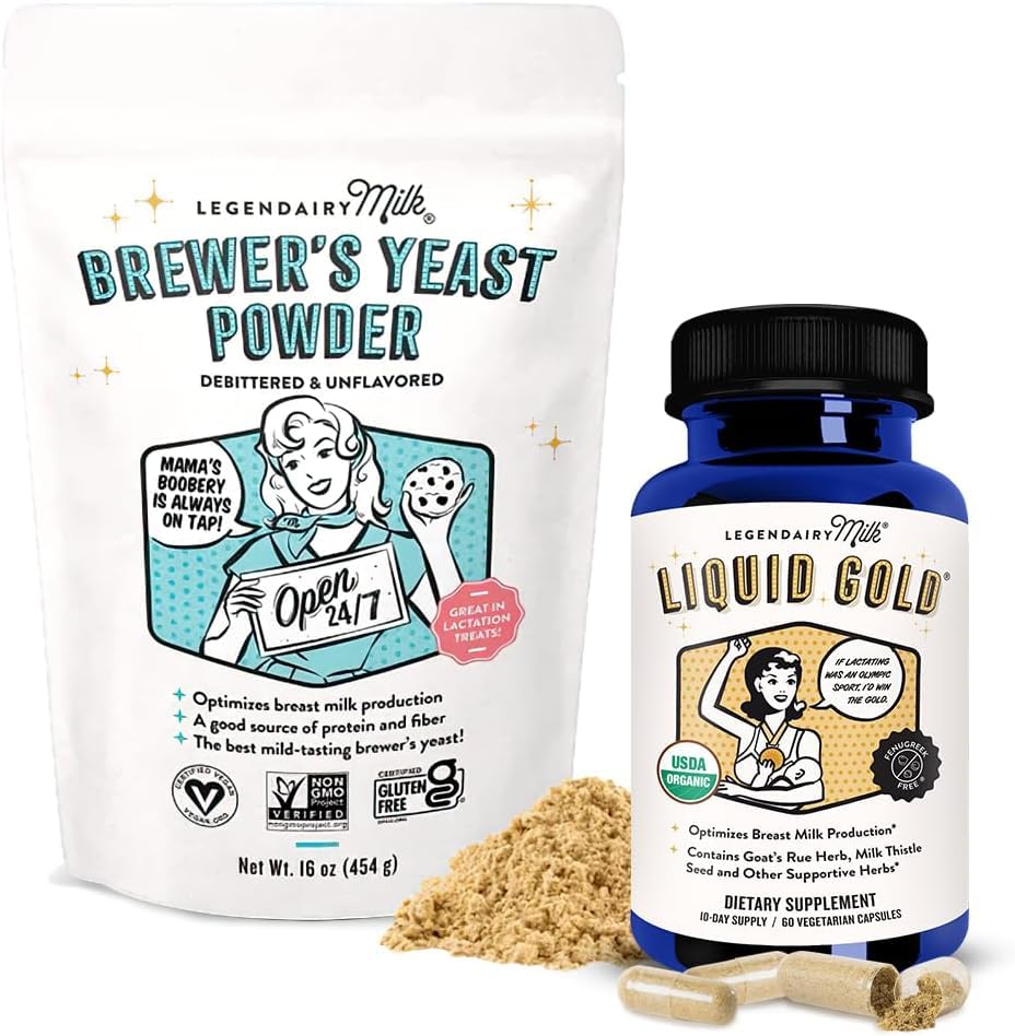 Legendairy Lait Liquid Gold + Levure de Brewer, Suppléments d'allaitement pour l'augmentation de l'offre de lait - Soutien à l'allaitement pour la production de lait maternel - Sans fenugrec, sans OGM,