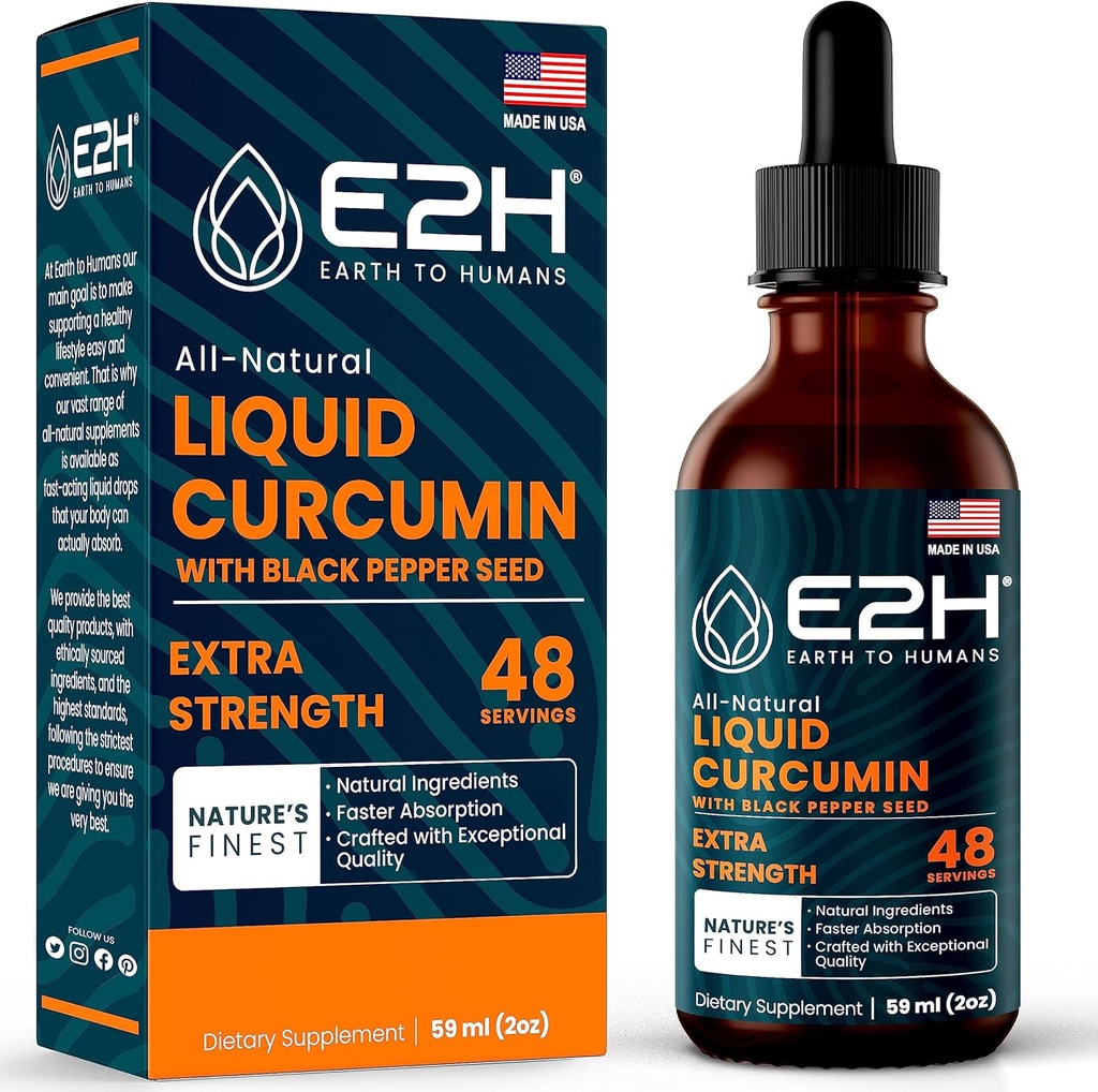 E2H Curcumine curcuma curcuma curcuma curcuma curcuma curcuma curcuma curcuma liquide pour une meilleure composition - Support articulaire naturel - Extrait de racine curcuma avec des graines de poivre noir - Boost Your Health - Vegan - Non-OGM - 2 Fl Oz