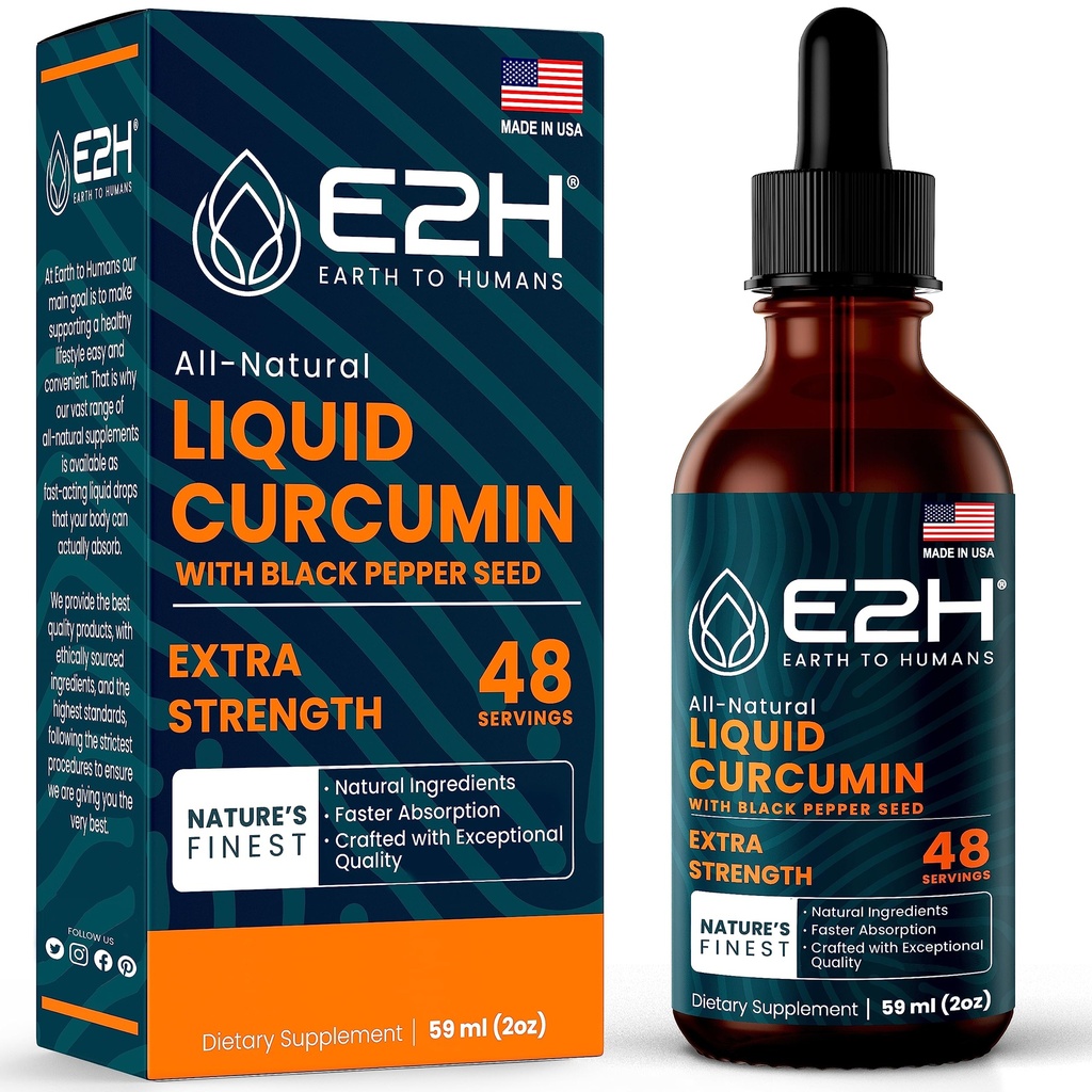 E2H Curcumine curcuma curcuma curcuma curcuma curcuma curcuma curcuma curcuma liquide pour une meilleure composition - Support articulaire naturel - Extrait de racine curcuma avec des graines de poivre noir - Boost Your Health - Vegan - Non-OGM - 2 Fl Oz