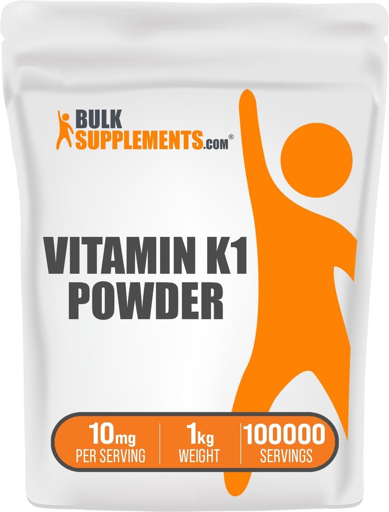 BulkSupplements.com Poudre de vitamine K1 - Supplément de vitamine K1 pour la santé des os et du coeur - Sans gluten, 10mg par portion, 1kg (2,2 lbs) (paquet de 1)