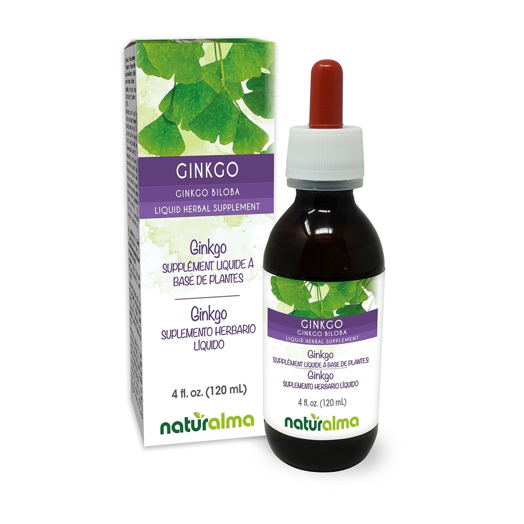 Naturalma Ginkgo (Ginkgo biloba) Teinture sans alcool - 4 fl oz extrait liquide dans les gouttes - supplément à base de plantes - végétalien