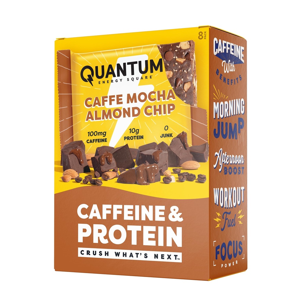 Quantum Energy Square: Barre d'énergie avec caféine et 10g de protéines. Delicious Healthy Snack On The Go. (Vegan, sans gluten, sans soja, sans lait) (Caffe Mocha Amand Chip)