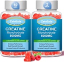 2 Packs Monohydrate de créatine Gommies, Monohydrate de créatine pour les hommes et les femmes, Formule améliorée avec BCAA, Vitamine B12, Taurine, Soutien musculaire, Boost énergétique, Sans sucre, Vegan, 120 Compte