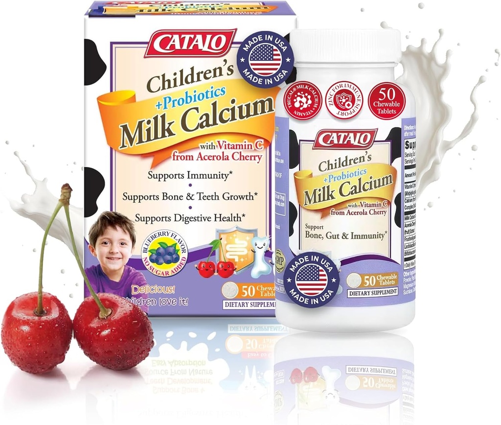 CATALO Formule pour tout-petits enfants Formule de calcium de lait Comprimés à croquer - Vitamines et multivitamines pour enfants et enfants avec du zinc et de la vitamine D3-100 Comprimés à croquer