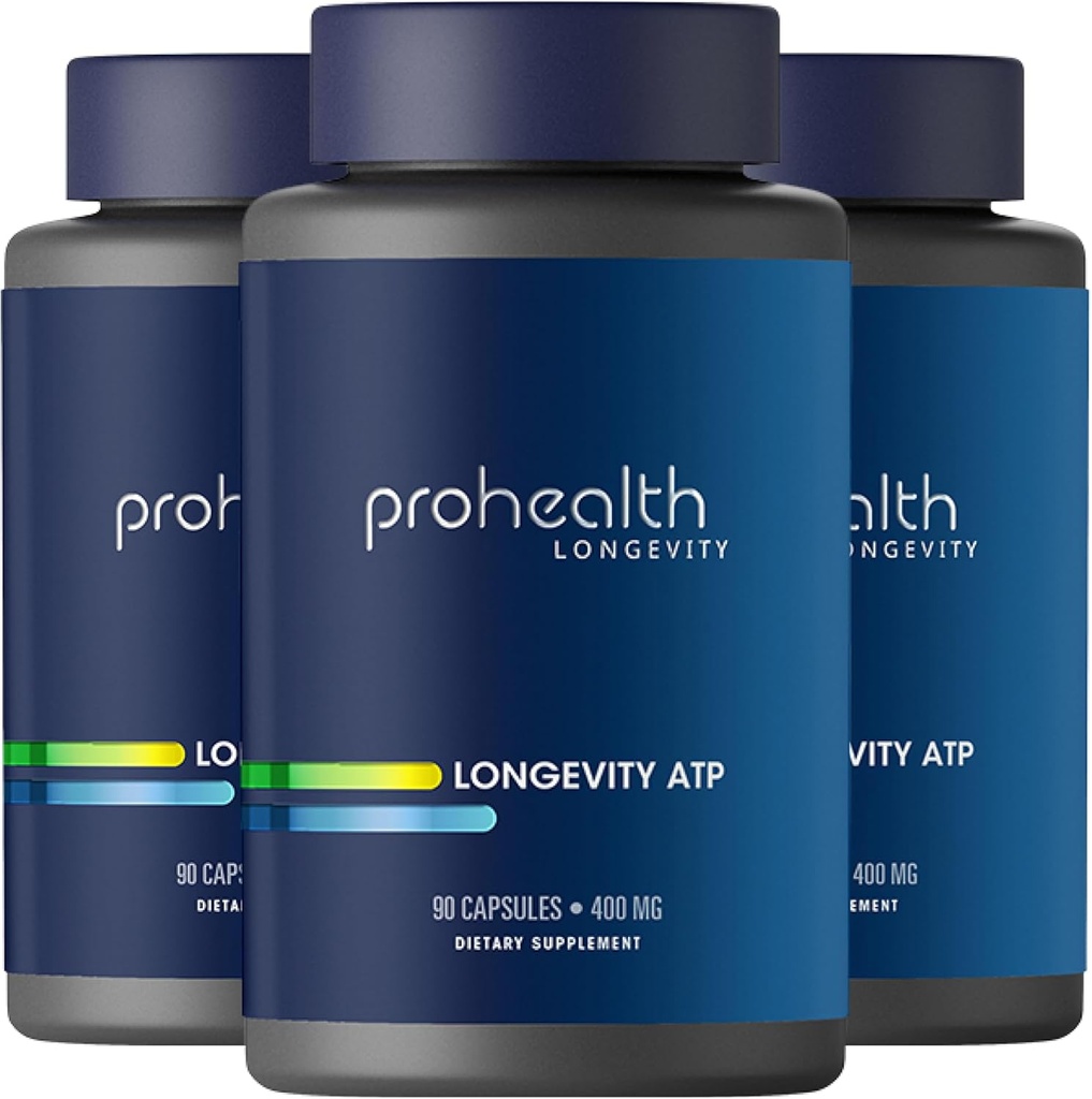 ProHealth Longevity ATP - 400 mg X 90 portions, PeakATP breveté ATP pur pour maintenir l'énergie cellulaire, la force musculaire et la fonction cognitive, soutient la santé cardiaque et l'efficacité métabolique (3 pack)