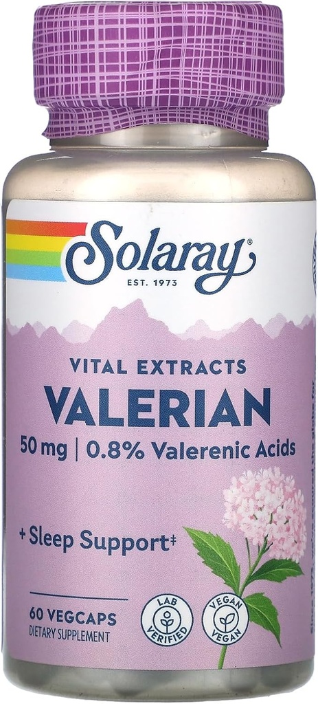 SOLARAY Extrait de racine valériane 50 mg de soutien à la relaxation pour un cycle de sommeil sain.