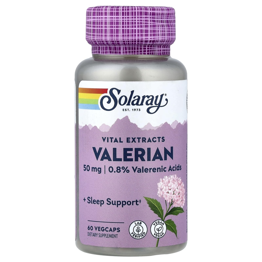 SOLARAY Extrait de racine valériane 50 mg de soutien à la relaxation pour un cycle de sommeil sain.