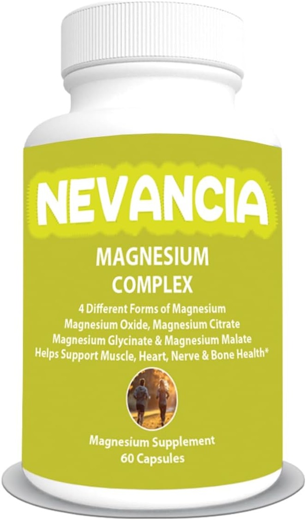 Magnesium Complex with Magnesium Glycinate, Magnesium Malate, Magnesium Citrate, Magnesium Oxide, Stress & Sleep Aid, Brain & Heart Support, Muscle, Joint & Bone Support