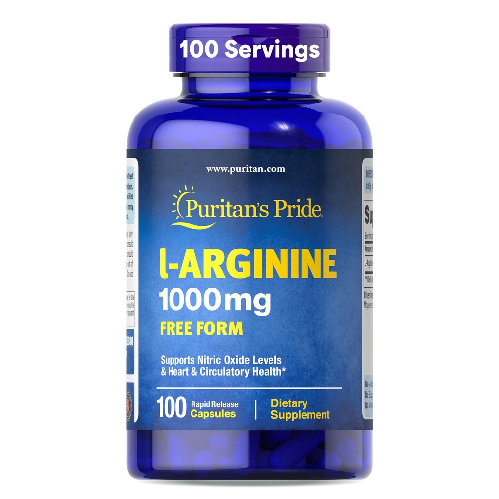 La fierté de Puritan L-Arinine 1000mg, complément alimentaire soutient les niveaux d'oxyde nitrique et la chaleur cardiaque et circulatoire, 100 jours d'approvisionnement, 100 comprimés