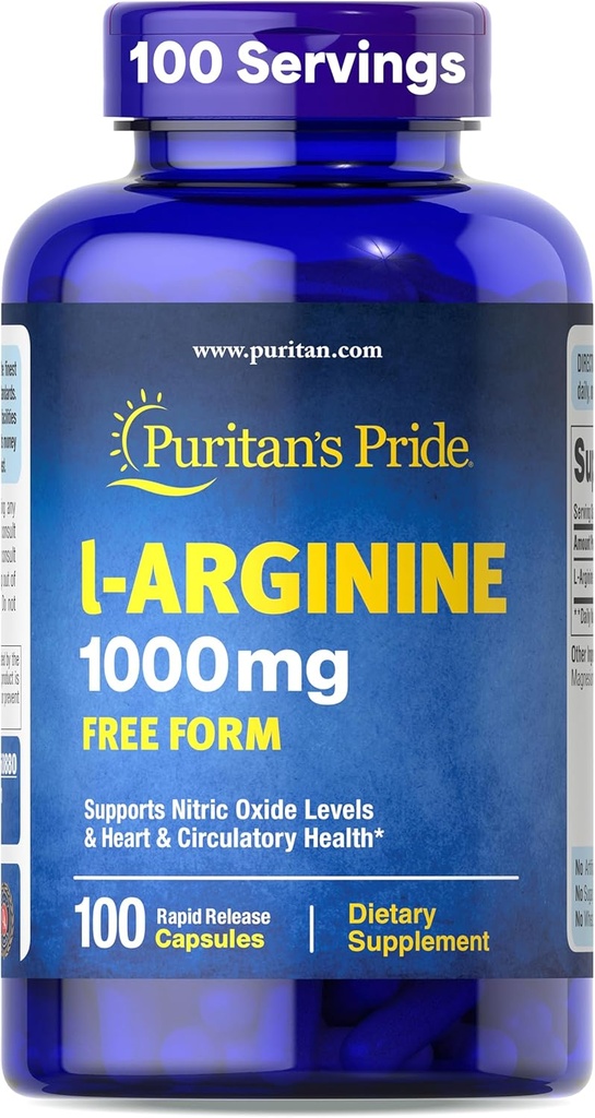 Puritan's Pride L-arginine 1000 Mg Capsules, 100 Compte, blanc, (4332490165)
