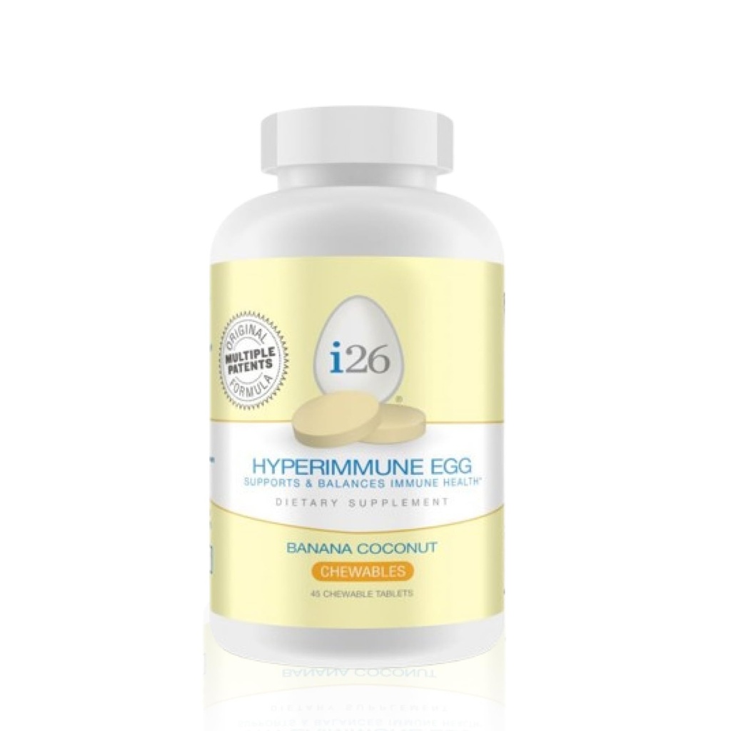 Youngevity i26 Hyperimmune Egg | IgY Max Banana Coconut Chewable | Patented Immune Powerhouse Formula | Flexibility, Gut, Immune Support Supplement | 45 Chewable Tablets