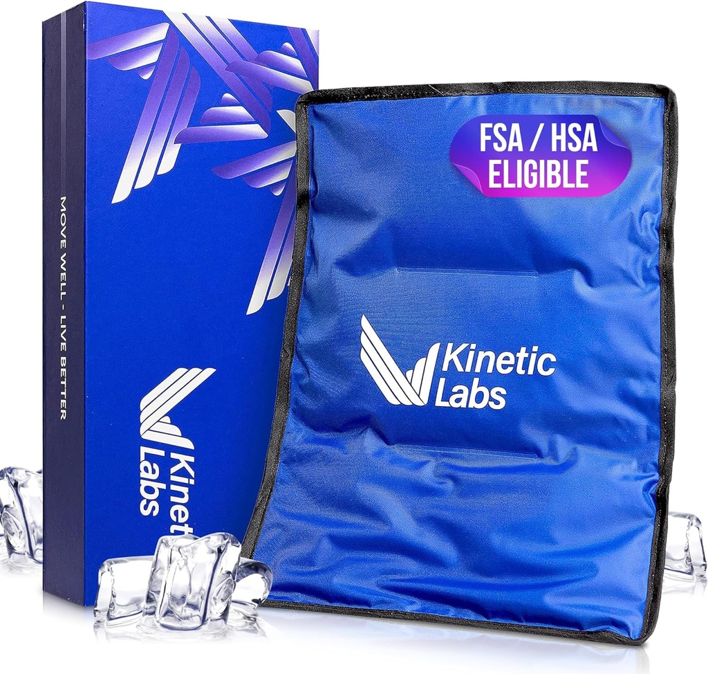 Cinetic Labs pack de glace réutilisable pour blessures - Grand pack de glace pour soulager la douleur dans le dos (11x14.5) - Grand pack de gel de glace pour dos, genou, épaule, hanche