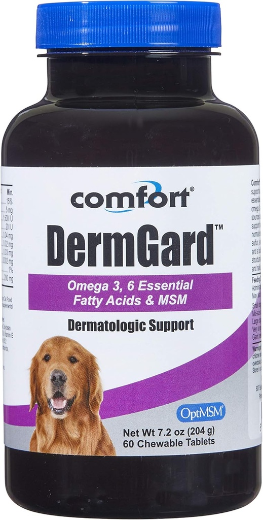Kala Health Comfort DermGard Skin and Coat Supplement for Dogs, 60 Compte, soutient une peau saine, brillant et de réduire l'effusion excessive, contient MSM, huile de poisson et oméga 3, 6 et 9 acides gras essentiels