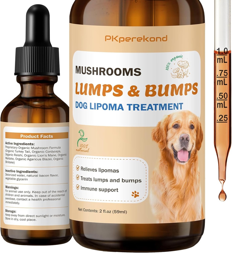 Supplément Lumps et Bumps pour chiens, Turquie Tail Mushroom Guard pour les lipomes pour chiens, 7 gouttes organiques complexes de champignons, renforcer l'immunité et l'énergie pour les bourgeons avec les champignons chiitake, Reishi, Lion's Mane