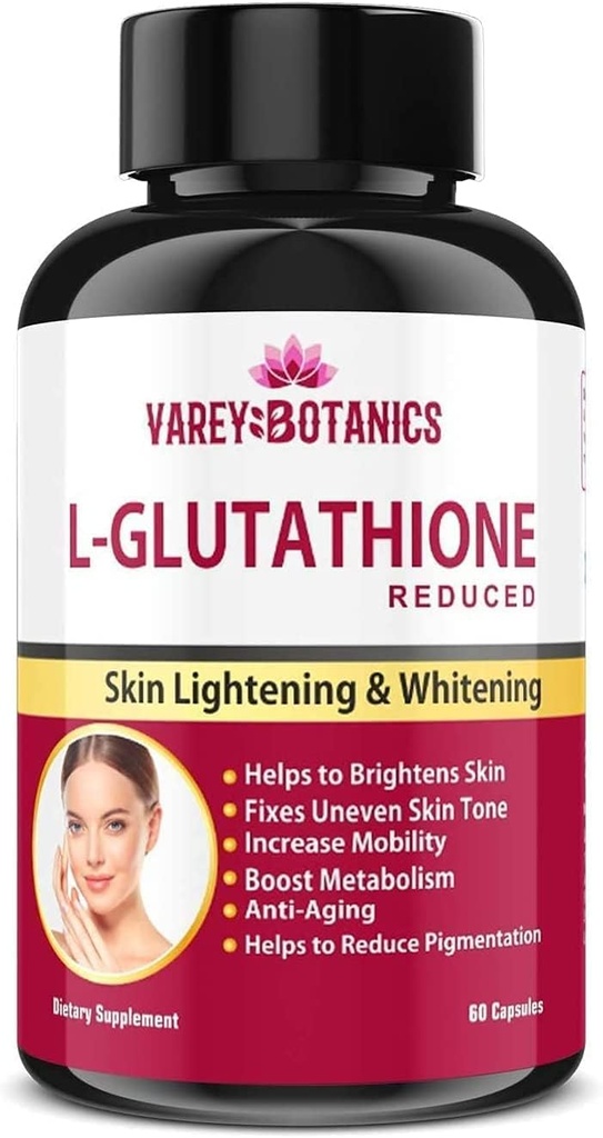 SPEC VAREY BOTANICS L-Glutathion Capsules de blanchiment et d'allégement de la peau avec vitamine C & E, biotine et extrait de graines de raisin-1000 mg-pour les hommes et les femmes - 60 Capsules