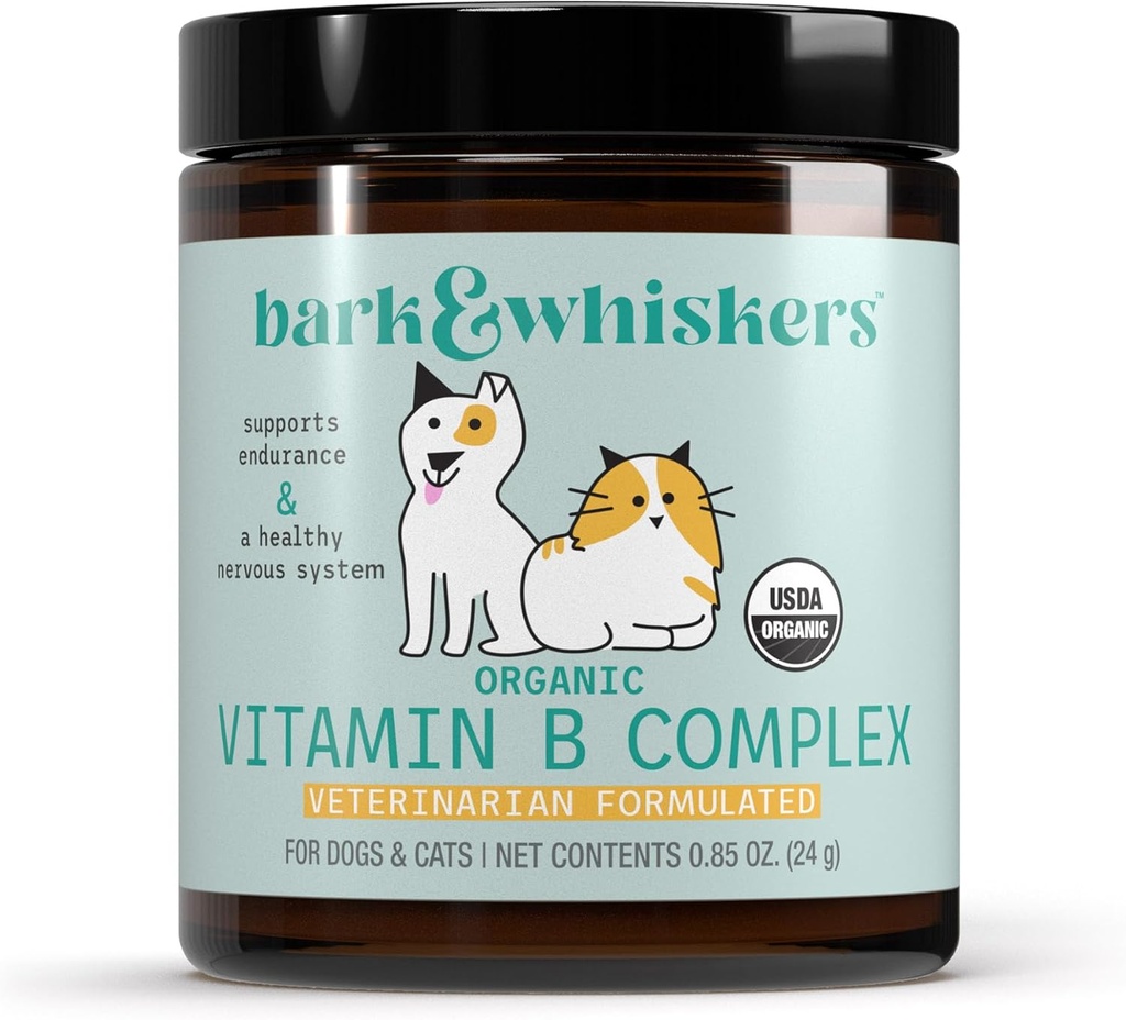 Bark & Whiskers Organic Vitamin B Complex, 0.85 Oz. (24 g), 60 Scoops, Supports A Healthy Nervous System & Endurance, Veterinarian Formulated, Non-GMO, Certified USDA Organic, Dr. Mercola
