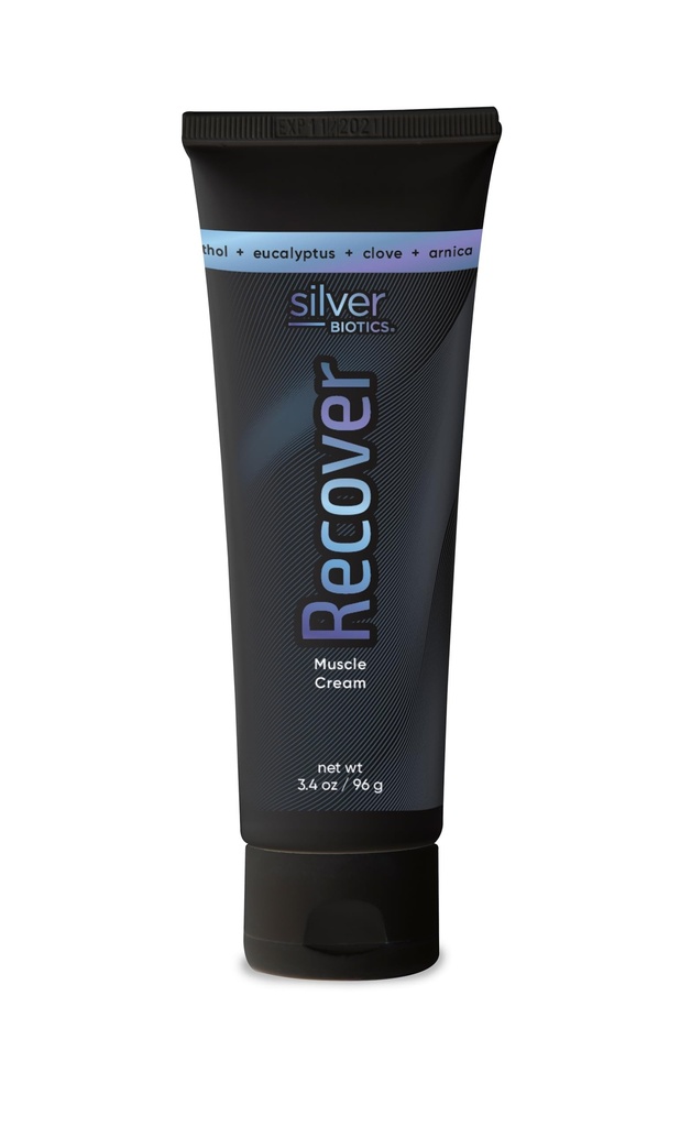 Argent Biotics Récupérer Crème Muscle de 20 ppm Argent Breveté Solution Arnica de l'huile de jojoba Camphor de vitamine E de l'argent fort de 3,4oz