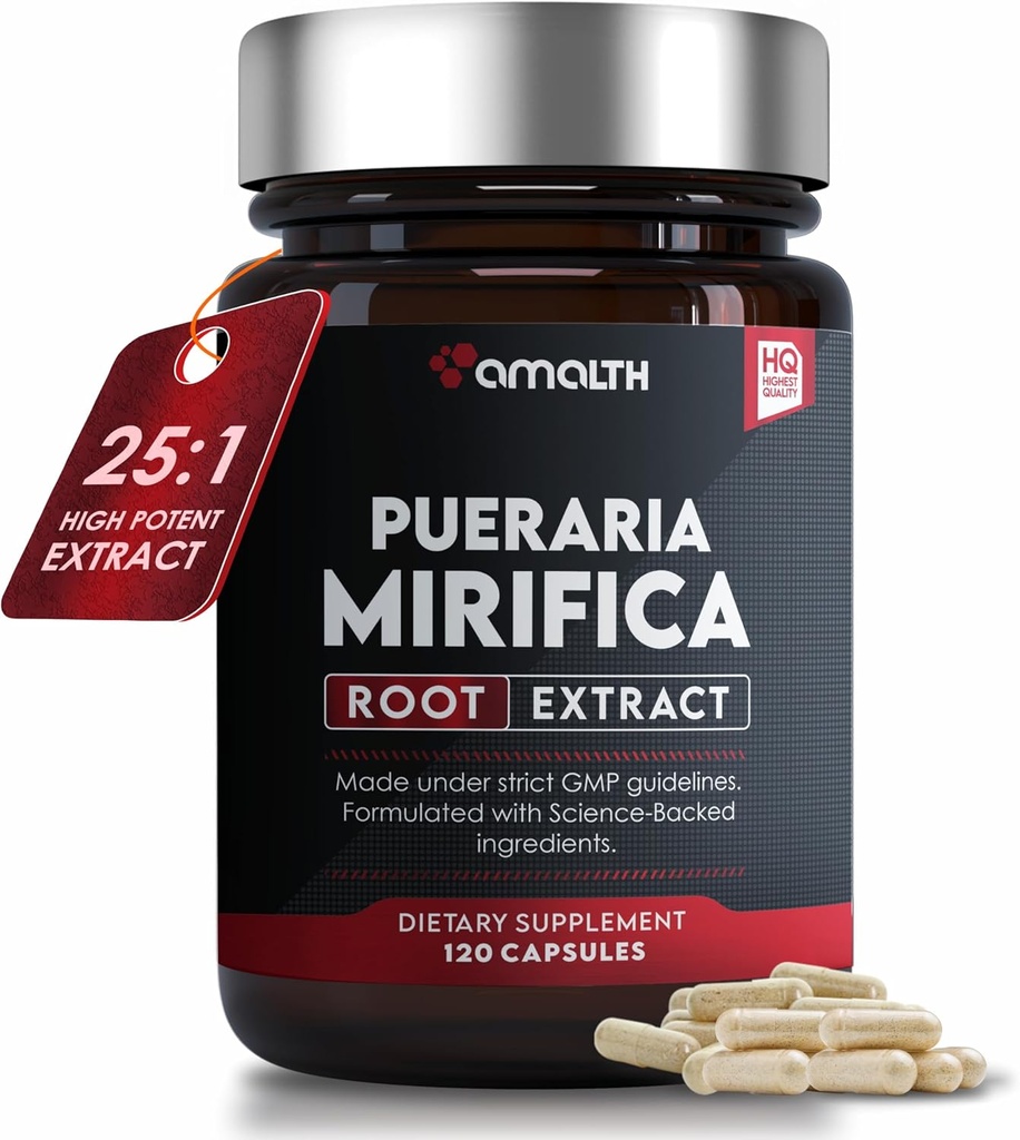 AMALTH Pueraria Mirifica Capsules 1000 mg 120 Capsules Supplément Estrogen pour les femmes, les hommes et les transgenres, Ménopause Relief, pilules de soutien au mieux-être féminin