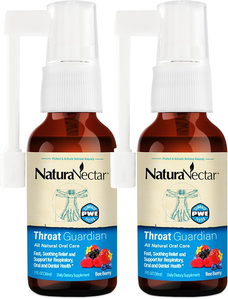 NaturaNectar - Spray de gorge de propolis d'abeille - Agent unique de soulagement et de bien-être de la gorge - Spray de gorge de propolis d'abeille brésilienne - Apiculture éthique - Miel Bee Berry Flavor (2-Pack, 1.06 Fl Oz.)
