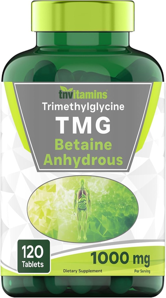 Supplément TMG 1000mg (Betaine Anhydrous) 120 comprimés meilleure que la bétaïne HCL*-Homocystéine Support*- Triméthylglycine, fabriqué aux États-Unis!
