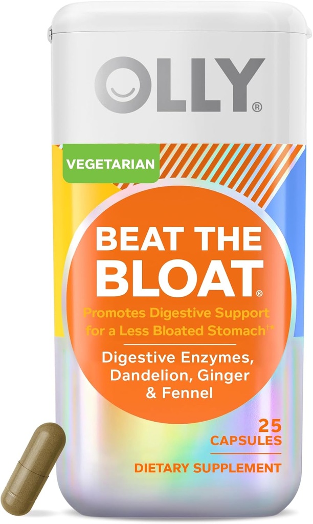 OLLY Beat The Bloat Capsules, Enzymes de soutien digestif, Supplément pour les femmes - 25 Compte