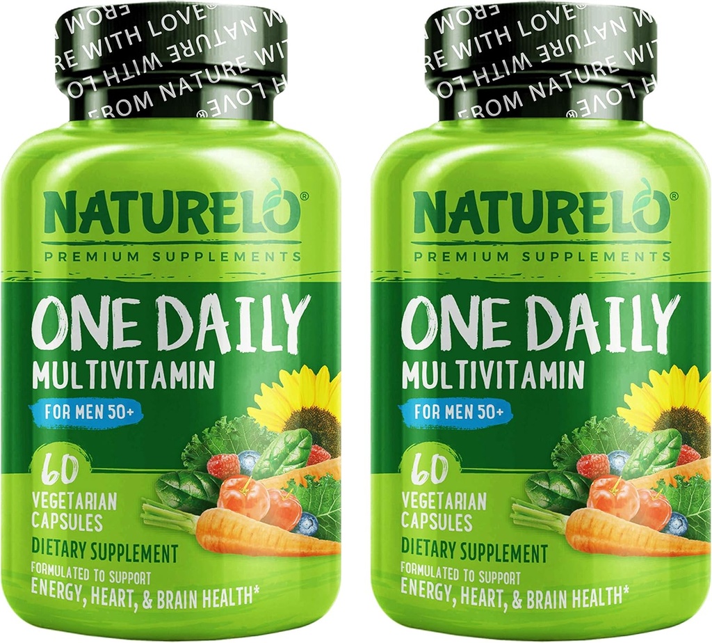 NATURELO One Daily Multivitamin for Men 50+ - with Vitamins & Minerals + Organic Whole Foods - Supplement to Boost Energy, General Health - Non-GMO - 120 Capsules - 4 Month Supply