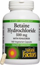 Facteurs naturels, bêtaine HCL 500 mg, soutient la digestion saine et un microbiome sain, 180 capsules (180 portions)