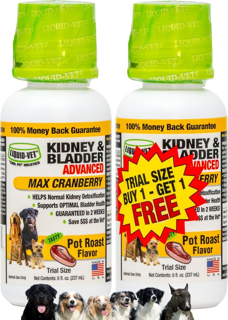 Premium Facile à doser liquide pour tous les chiens avec canneberge et D-mannose: Formule de chien complète pour le rein et le soutien des vérins