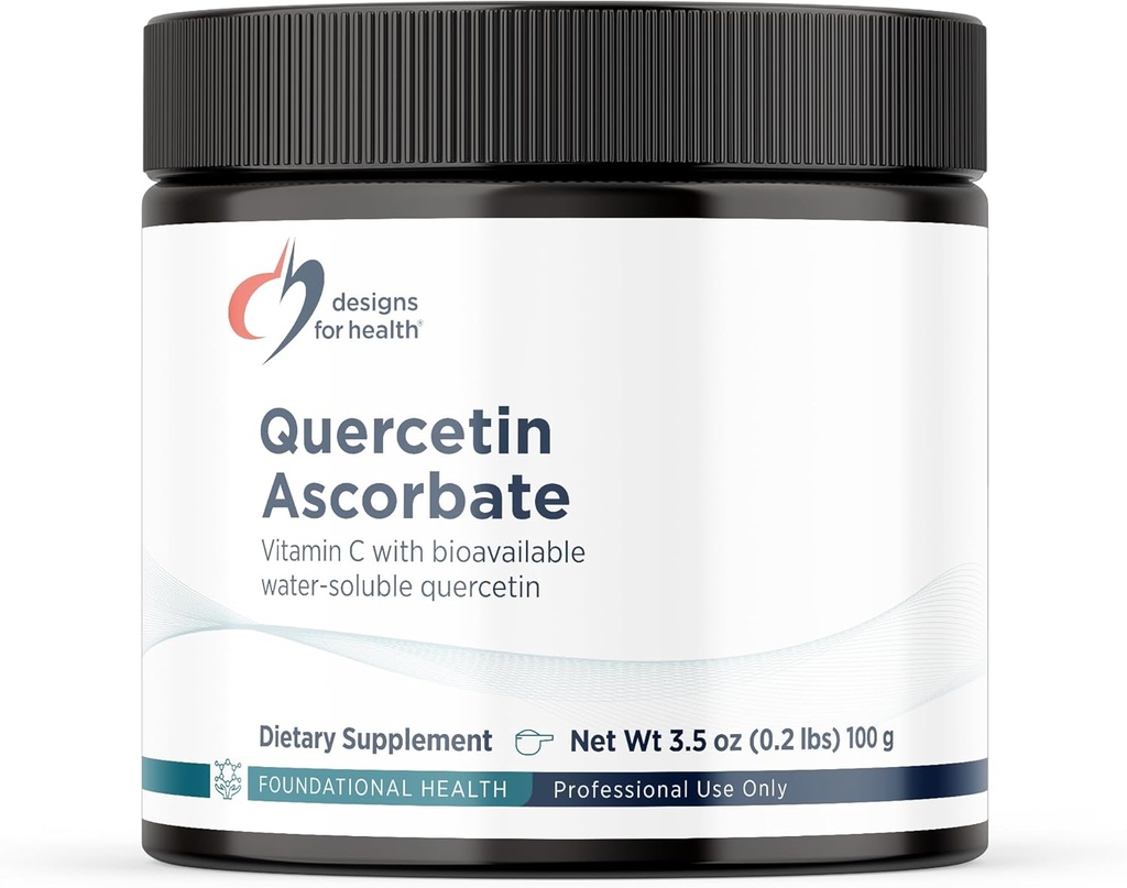Designs for Health Quercetin-Ascorbate Powder - Supplément QuerceSOLTM 240mg - Vitamine C pour aider à soutenir la réponse normale à l'histamine - Supplément à boisson facile, végétalien (77 portions / 100g)