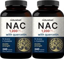 2 Pack Supplément NAC (N-acétyl Cysteine) avec Quercetin, 1 200 mg par portion, 480 Capsules.