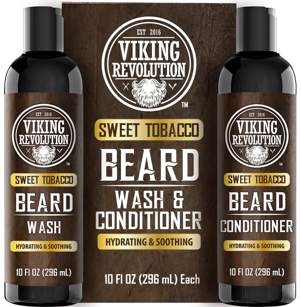 Revolution Viking Laver la barbe et conditionner pour les hommes avec huile d'argan et huile de jojoba - assouplir et renforcer soin de la barbe Shampooing et conditionner avec huile de barbe (10oz, sucre de tabac)
