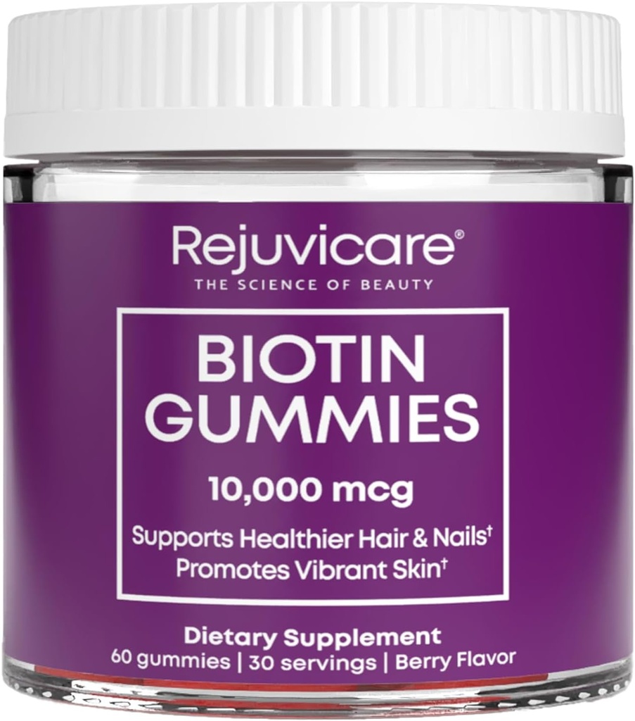 Windmill Produits de santé Rejuvicare Biotin Gummies- 10 000mcg, 30 portions, Une couleur, Berry, 60 Compte
