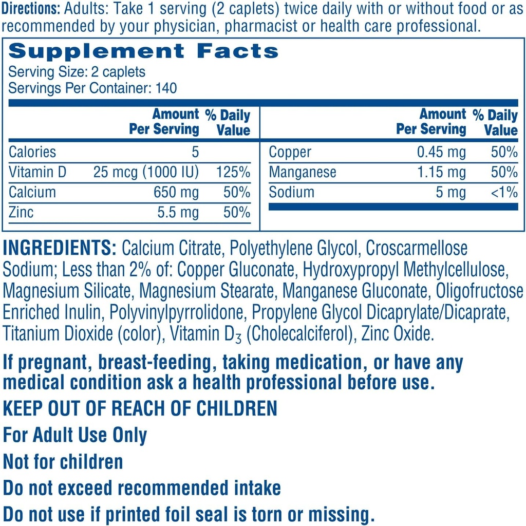 Maximum Plus Citracas, très soluble, facilement digéré, 630 mg Citrate de calcium avec 1000 UI de vitamine D3, Supplément santé os pour adultes, Caplets, 280 Compte (paquet de 1)