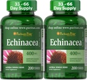 Puritan's Pride Premium Echinacea Natural complément à base de plantes entières 400mg, complément alimentaire pour la santé, système immunitaire, 200 capsules à libération rapide, 2 pack