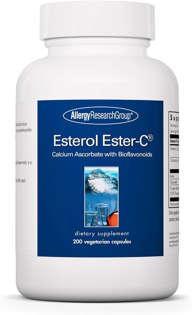 Groupe de recherche sur l'allergie Estérol Ester-C - supplément de vitamine C 1350mg, soutien immunitaire, ascorbate de calcium avec bioflavonoïdes, acide ascorbique, rutine, quercétine, capsules véganes - 200 Compte