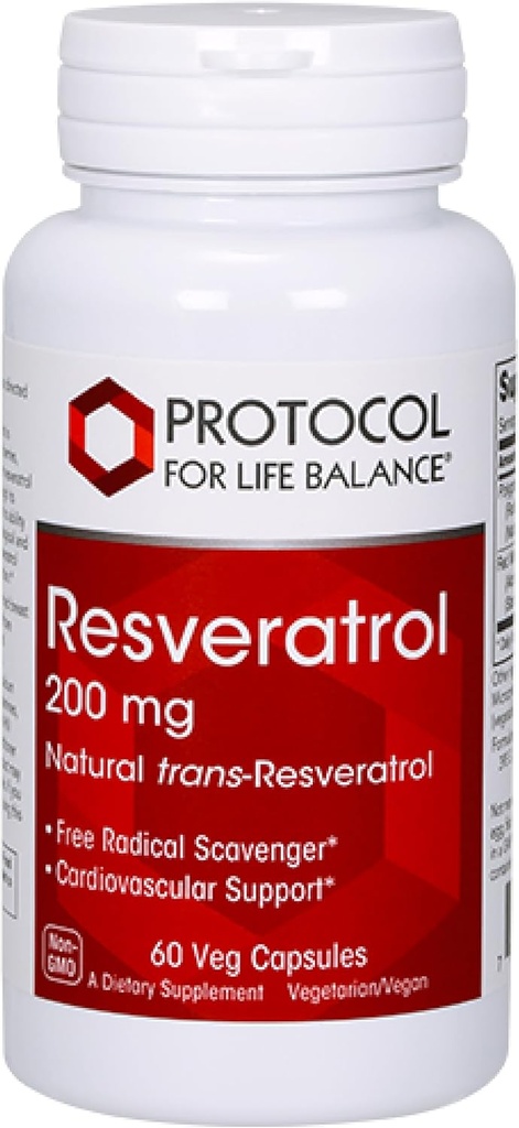 PROTOCOLE POUR LA BALANCE VIE Resveratrol 200 mg - Trans-Resveratrol - avec extrait japonais de graines de Knotweed et de raisins - Vegan & Non-OGM - 60 gélules