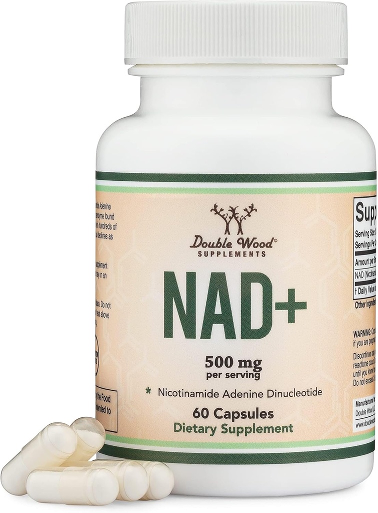 Double Wood Supplements NAD Anti Aging & Cell Regeneration | 500mg of 95% Pure NAD+ Per Serving, 30 Day Supply | Similar to Nicotinamide Riboside | Third Party Tested, Vegan Safe, Non-GMO