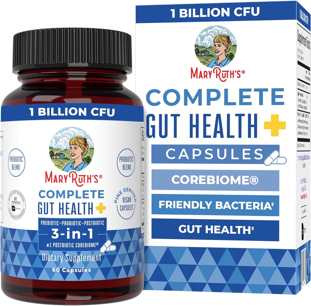MaryRuth Organics Complete Gut Health+ Capsules | 5 Probiotic Blend | Butyrate | Corebiome® | Vegan Gut Support | Support Gastrointestinal Health & Microbiome | 2 Capsules Daily | 30 Servings
