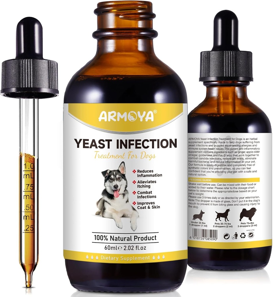 Traitement de l'infection des levures naturelles pour chiens - Aide à soutenir le soulagement des démangeaisons - Soulagement de l'inflammation et plus - Traitement de l'infection des levures des chiens - Traitement de l'infection des oreilles des chiens - Allergie des chiens