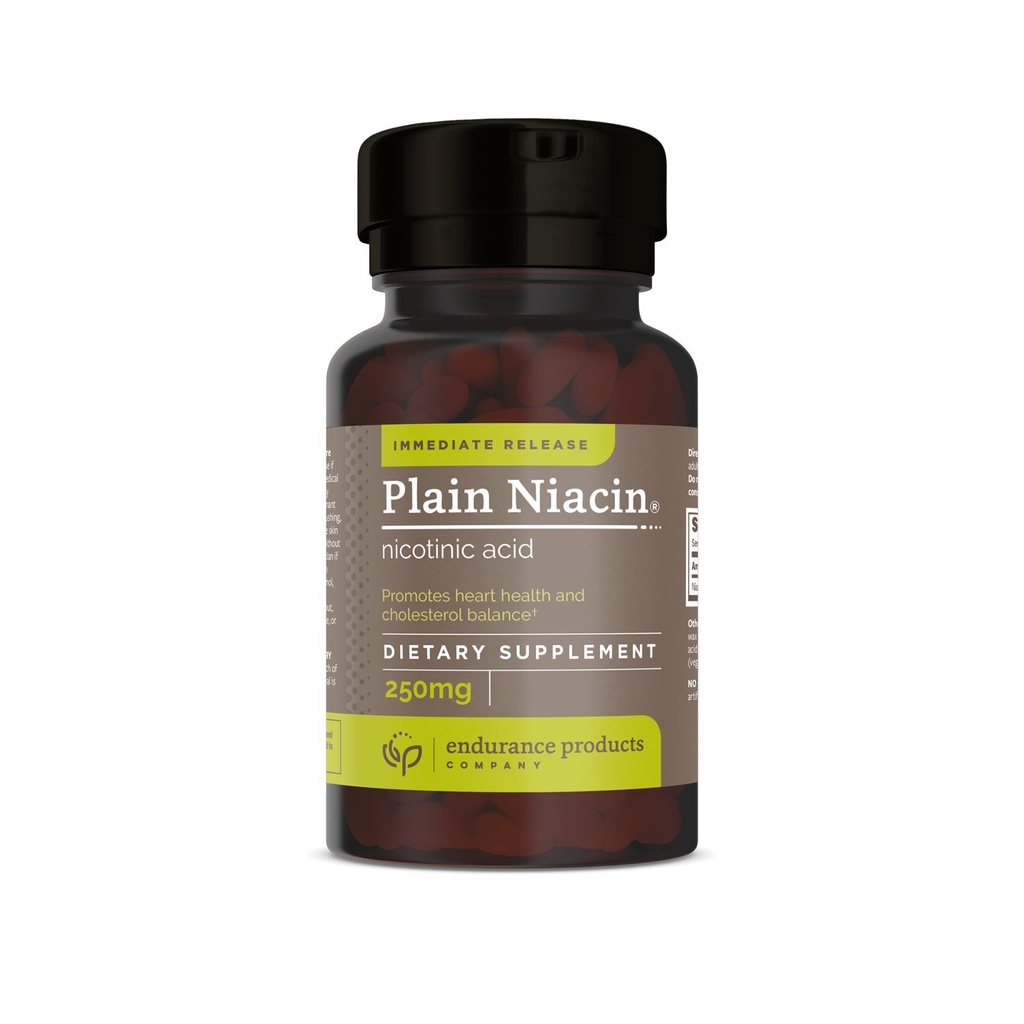 Endurance Products Endur Plain Niacin (Nicotinic Acid), Heart Health & Healthy Cholesterol Balance Supplement, Immediate-Release Formula, Gluten Free, 250mg (100 Tablets)