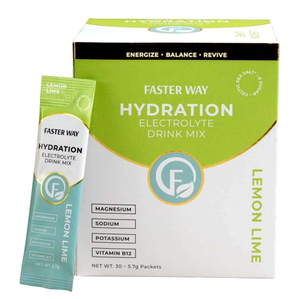 Voie plus rapide - Hydratation - Mélange de boissons électrolytes - Avec vinaigre de cidre de pomme, Choline, Probiotiques et Vitamines B naturelles - Energisant et Revive - Packs de poudre - Zéro Sucre -Sans gluten -Lime de citron -30 Pack