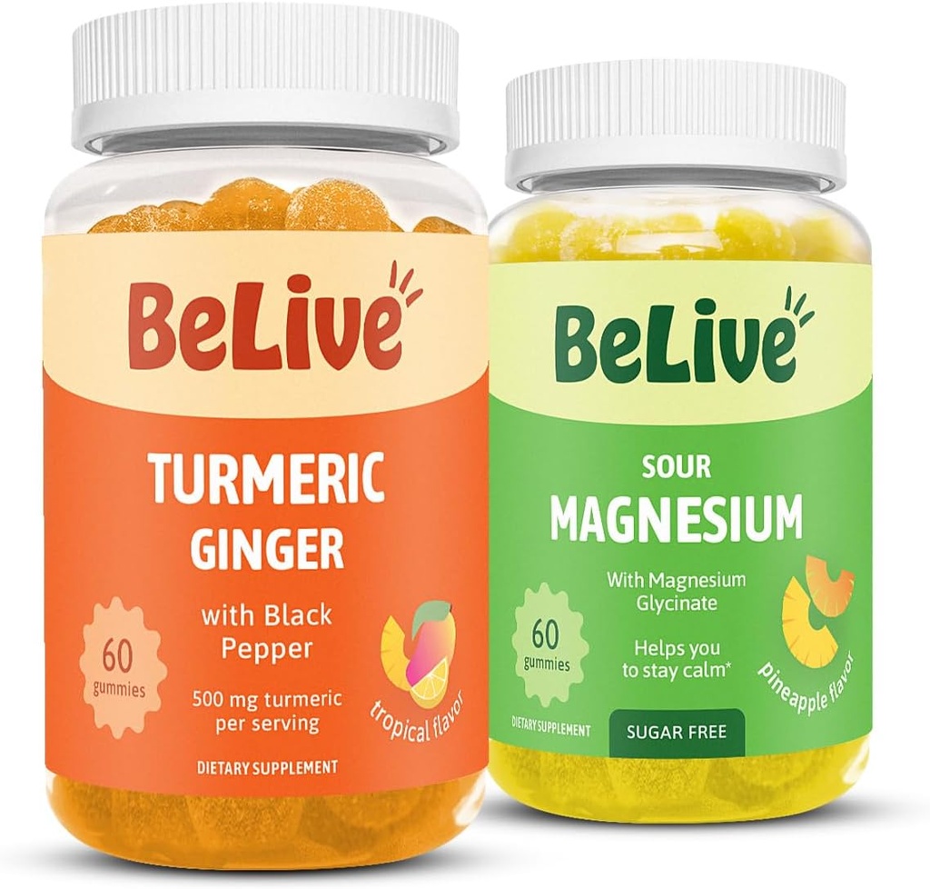 Bundle BeLive Magnésium et Gummies Turmériques pour la relaxation, le sommeil, le soutien Inmune et le soutien à la mobilité