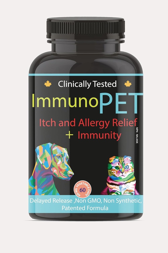Soulagement de la peau démangeaison pour les chiens et les chats - Soulagement de la tache chaude - Support antiallergique pour animaux de compagnie - Supplément de peau et de manteau pour chats et chats - Support immunitaire pour animaux de compagnie - 60 capsules