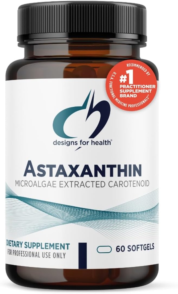 Conceptions pour l'astaxanthine de santé - Microalgues (Haematococcus Pluvialis) Supplément antioxydant caroténoïde extrait - Soutien pour la santé cardiovasculaire, GI, peau + yeux (60 Softgels)