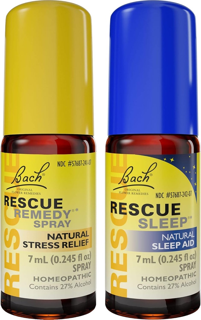 Bundle de jour et de nuit, vaporisateur de récupération de Bach RESCUE, anti-stress naturel [et] vaporisateur de sommeil de RESCUE, aide naturelle au sommeil - 2-Pk, Essence de fleurs homéopathiques, Vegan, 7mL Ea