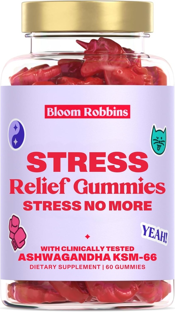 Gummies Ashwagandha - Gummies anti-stress avec Ashwagandha KSM-66 & Extrait de baume de citron - Gummies anti-stress et Gummies calmes avec KSM-66 - Gummies anti-stress Ashwagandanda (60compte)