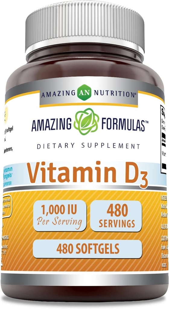 Formules étonnantes Vitamine D3 1000 UI softgels Supplement.
