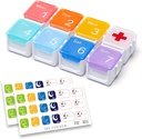 Organisateur de médicaments, Bricolage de voyage hebdomadaire Pill Cas Organisateur, Daily Pill Box/Container 7 Day, Distributeur de pilules/Conteneur pour la vitamine/huile de poisson (1 fois par jour, Rainbow)